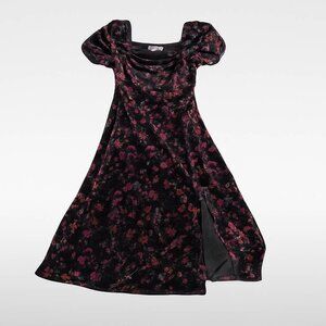 LOFT Velvet Floral Midi Dress - Women's 6P (Petite) - Black